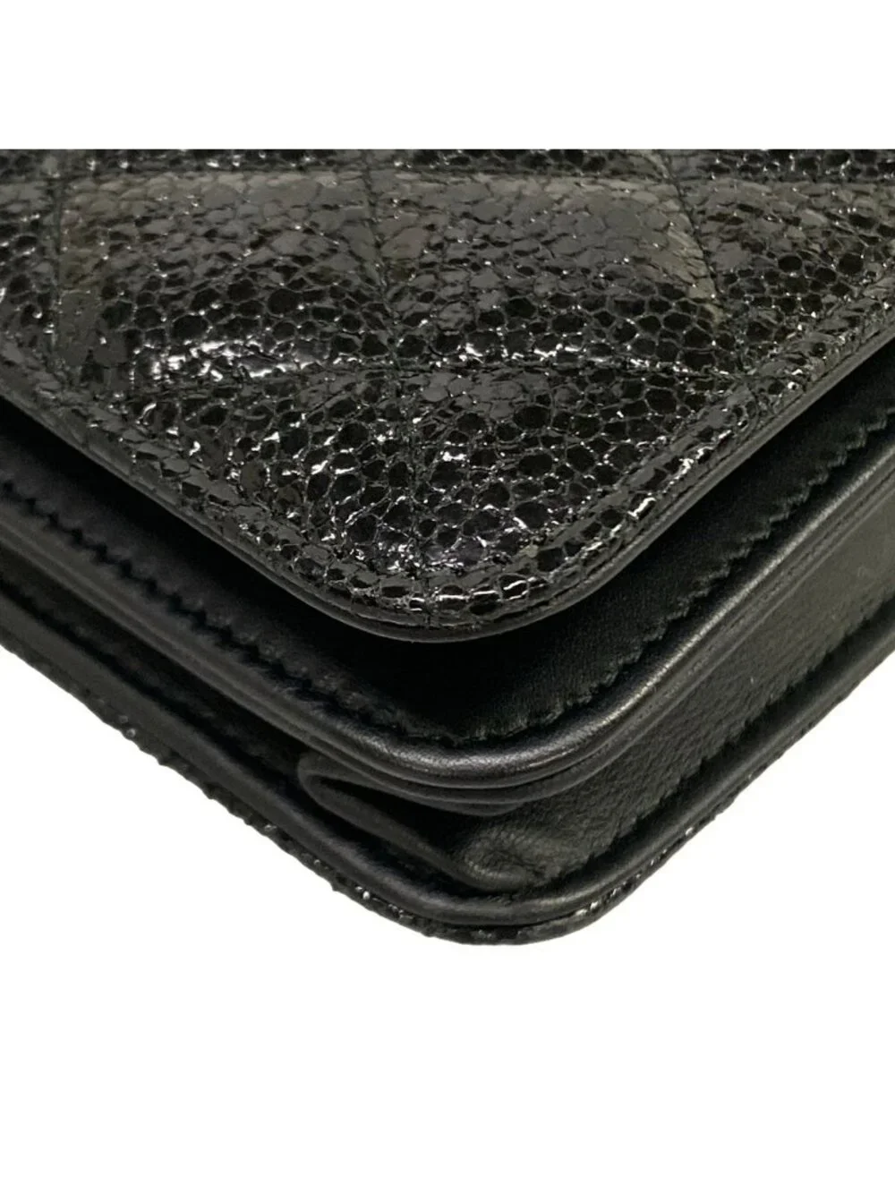 Chanel Wallet Quilted Black Chain Leather Shoulder Bag